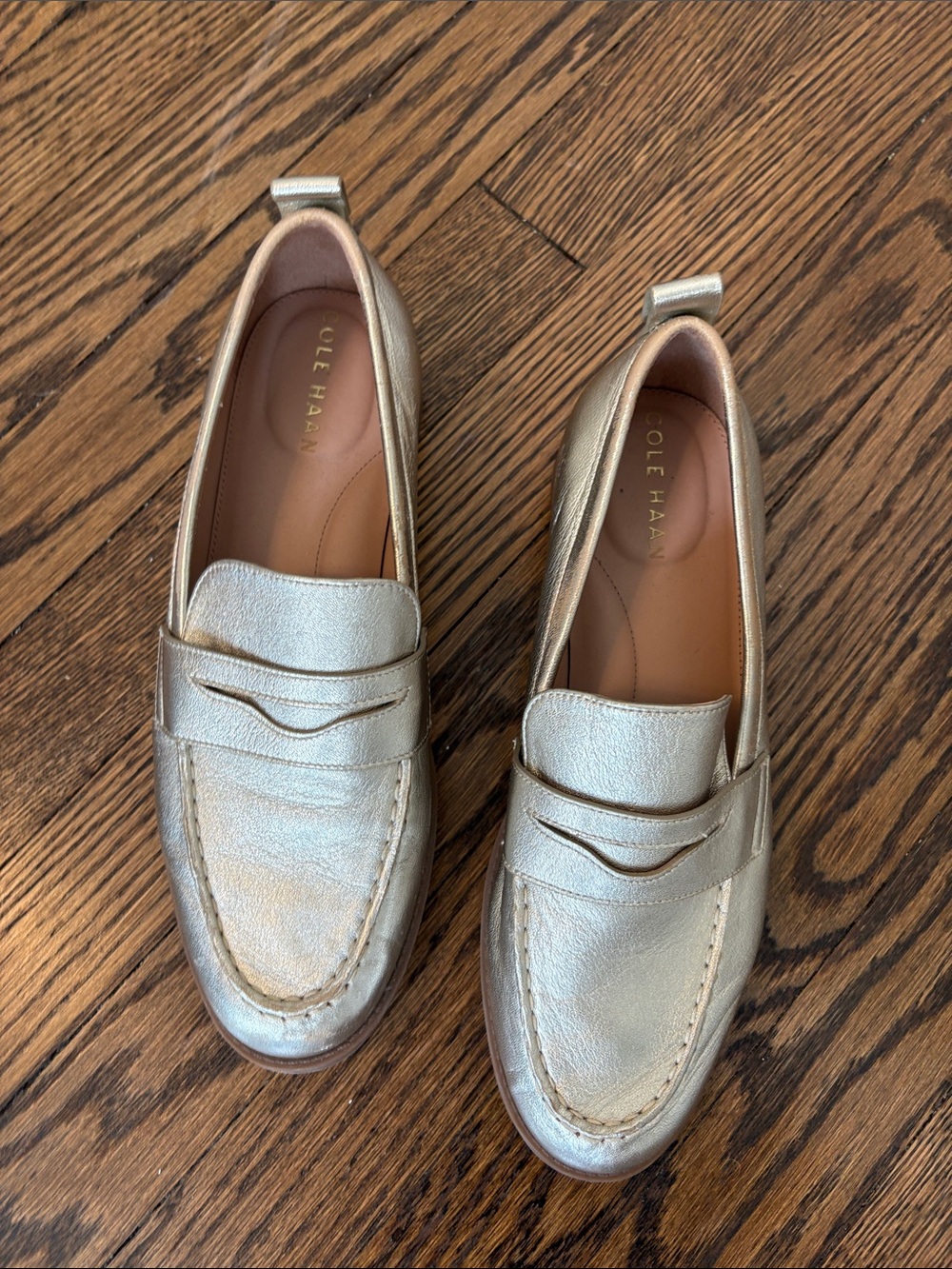 Cole Haan Metallic Penny Loafers with Pale Gold Sheen